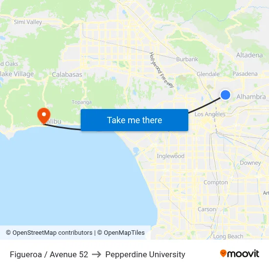 Figueroa / Avenue 52 to Pepperdine University map