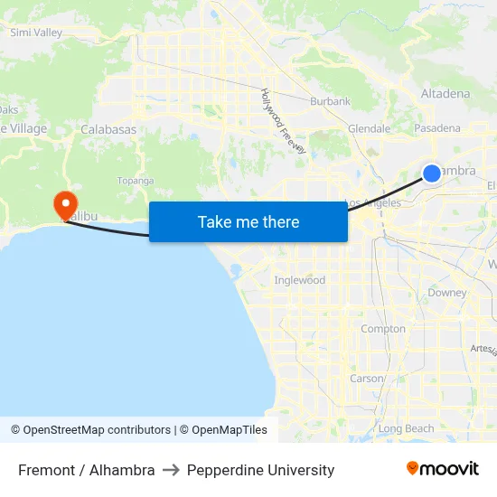 Fremont / Alhambra to Pepperdine University map