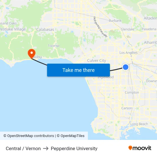 Central / Vernon to Pepperdine University map