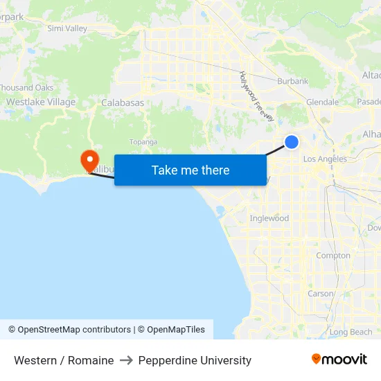 Western / Romaine to Pepperdine University map