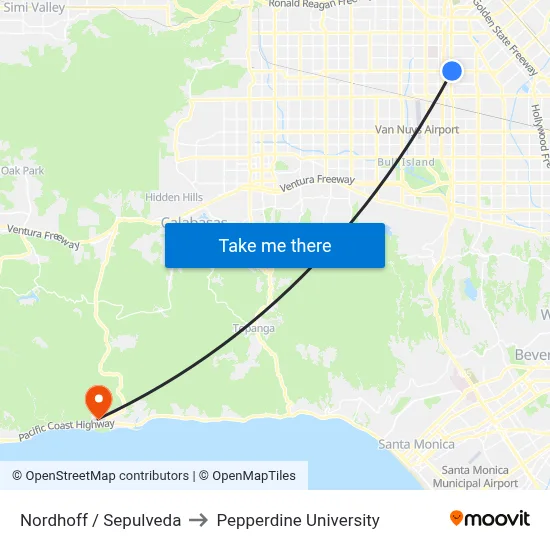Nordhoff / Sepulveda to Pepperdine University map