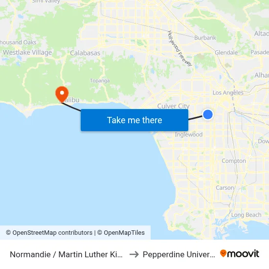 Normandie / Martin Luther King Jr to Pepperdine University map