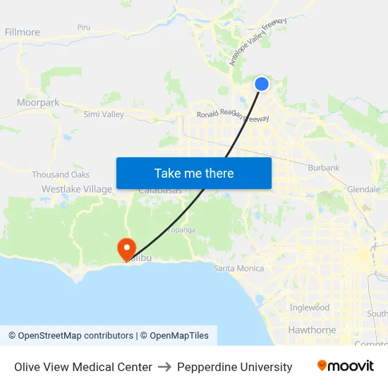 Olive View Medical Center to Pepperdine University map