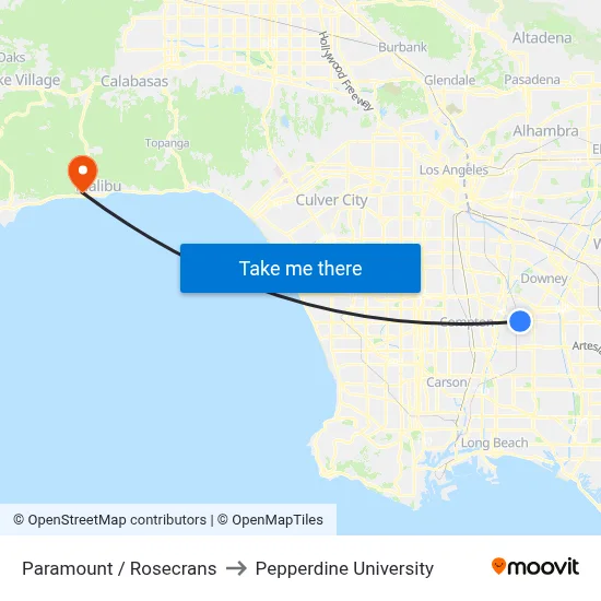 Paramount / Rosecrans to Pepperdine University map