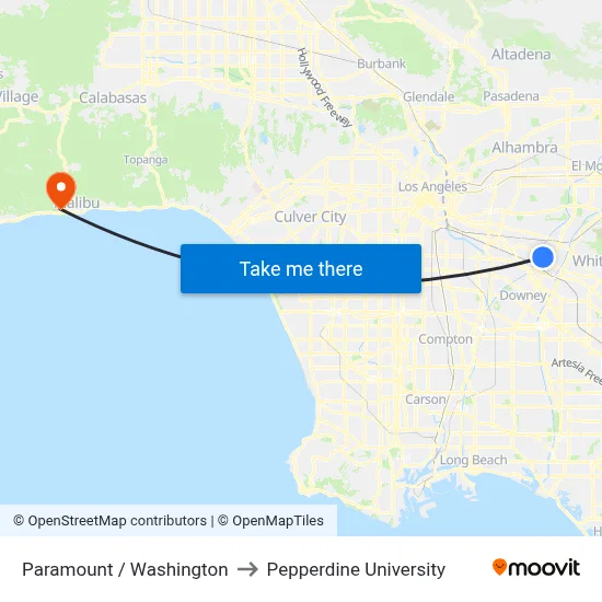 Paramount / Washington to Pepperdine University map