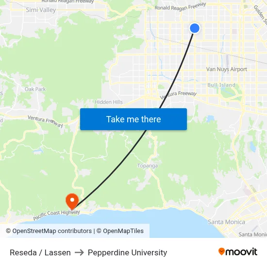 Reseda / Lassen to Pepperdine University map