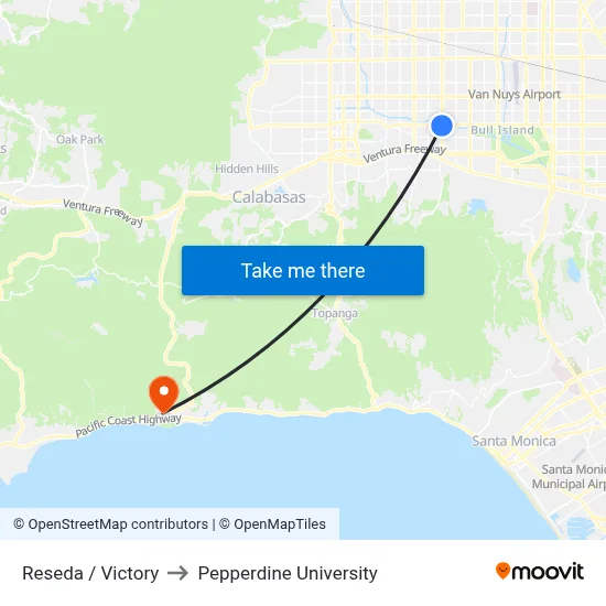 Reseda / Victory to Pepperdine University map