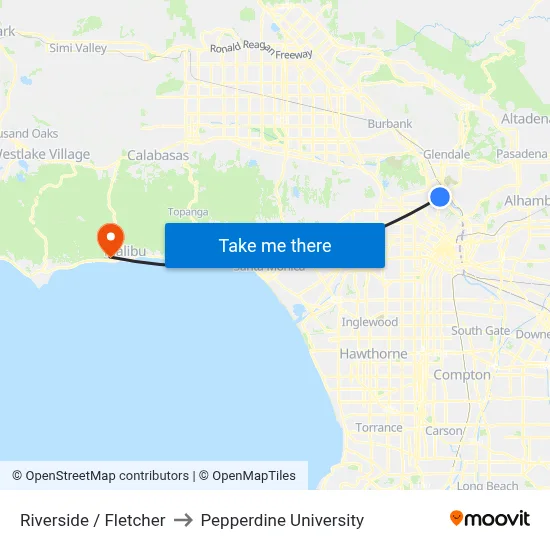 Riverside / Fletcher to Pepperdine University map