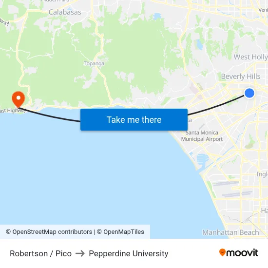 Robertson / Pico to Pepperdine University map