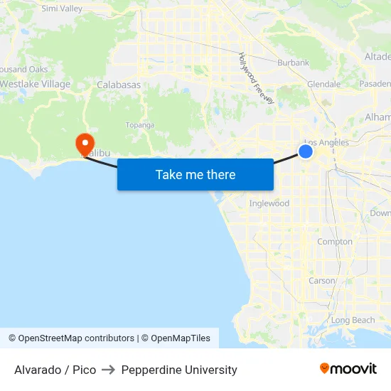 Alvarado / Pico to Pepperdine University map
