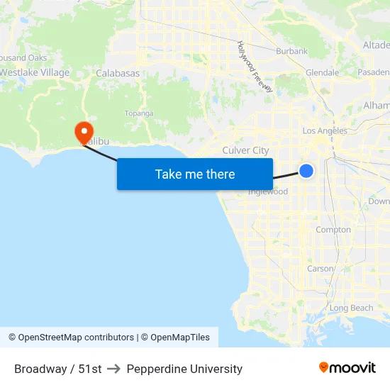 Broadway / 51st to Pepperdine University map