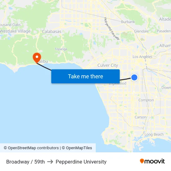 Broadway / 59th to Pepperdine University map