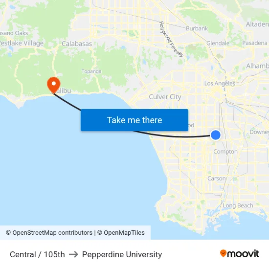 Central / 105th to Pepperdine University map