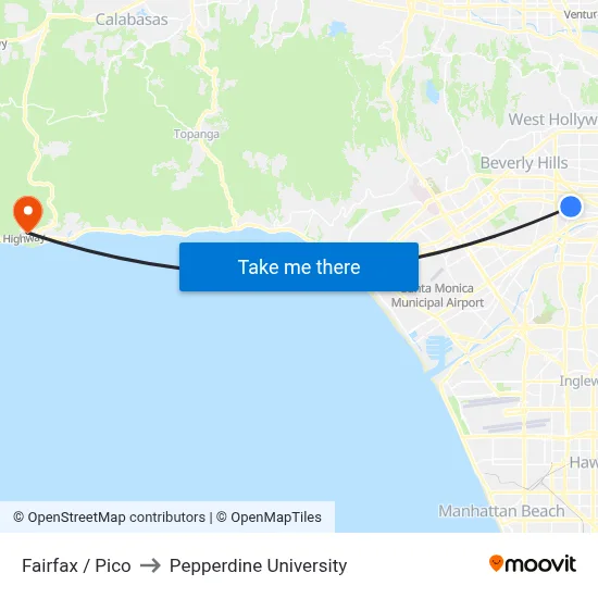 Fairfax / Pico to Pepperdine University map