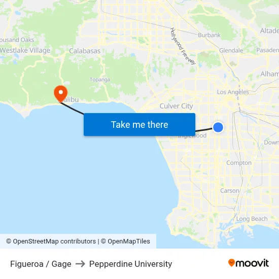 Figueroa / Gage to Pepperdine University map