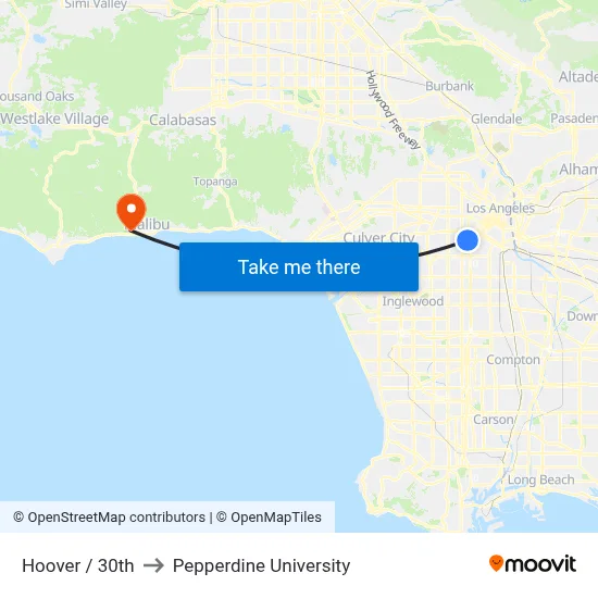 Hoover / 30th to Pepperdine University map