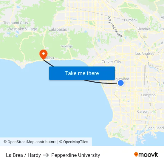 La Brea / Hardy to Pepperdine University map