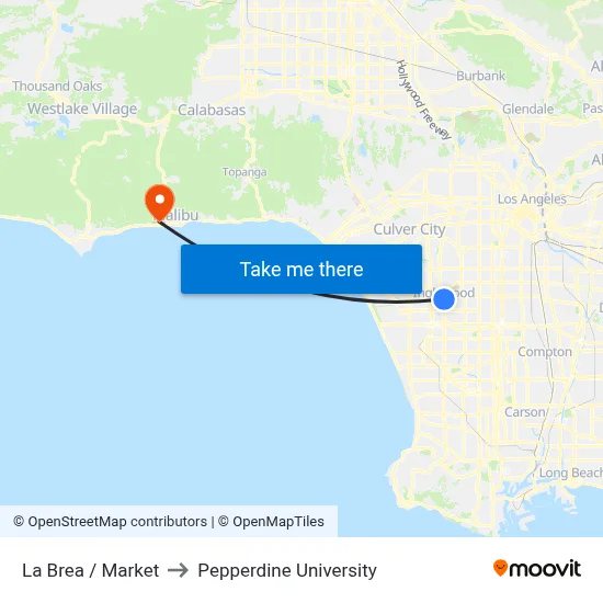 La Brea / Market to Pepperdine University map