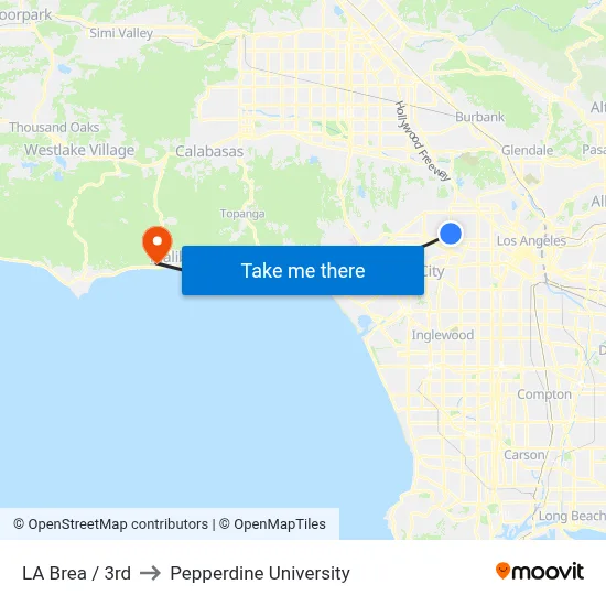 La Brea / 3rd to Pepperdine University map
