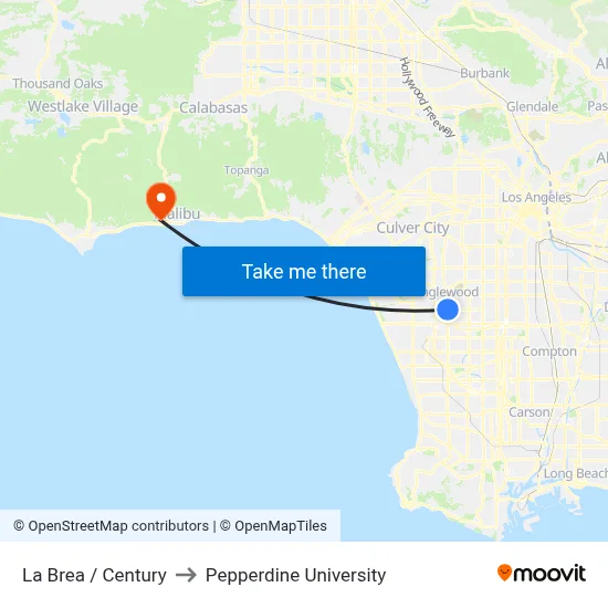 La Brea / Century to Pepperdine University map