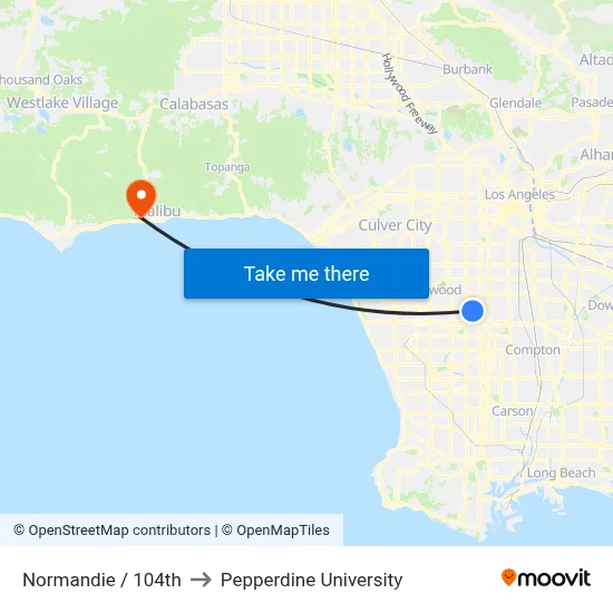 Normandie / 104th to Pepperdine University map