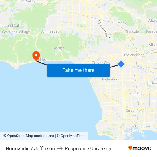 Normandie / Jefferson to Pepperdine University map