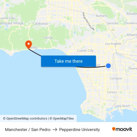 Manchester / San Pedro to Pepperdine University map