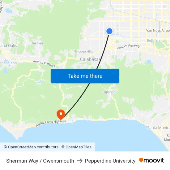 Sherman Way / Owensmouth to Pepperdine University map