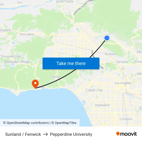 Sunland / Fenwick to Pepperdine University map