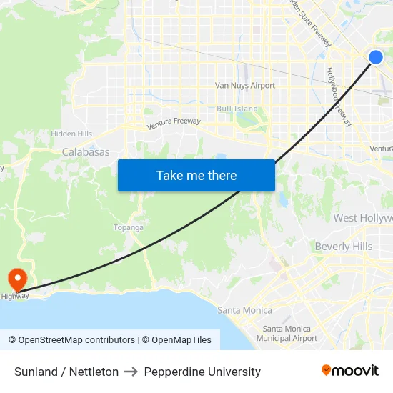 Sunland / Nettleton to Pepperdine University map
