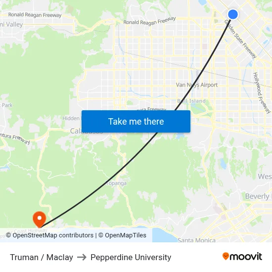 Truman / Maclay to Pepperdine University map