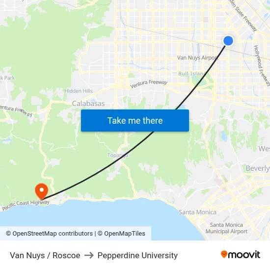 Van Nuys / Roscoe to Pepperdine University map