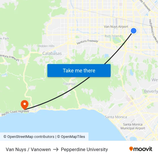 Van Nuys / Vanowen to Pepperdine University map