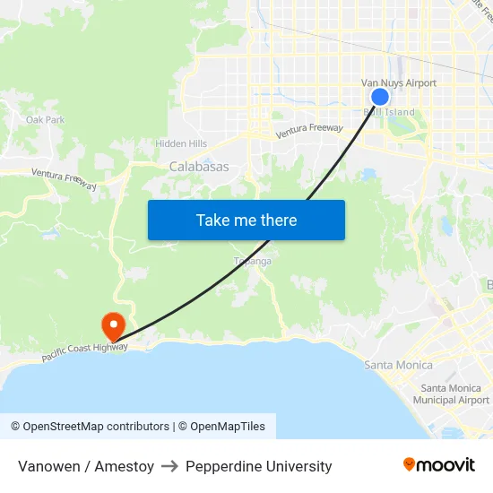 Vanowen / Amestoy to Pepperdine University map