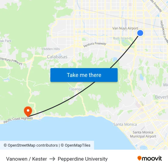 Vanowen / Kester to Pepperdine University map