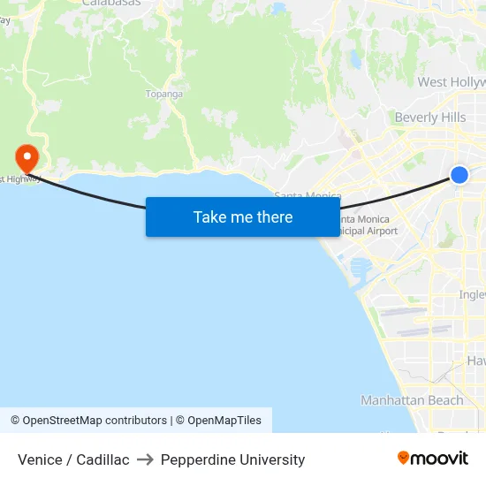 Venice / Cadillac to Pepperdine University map
