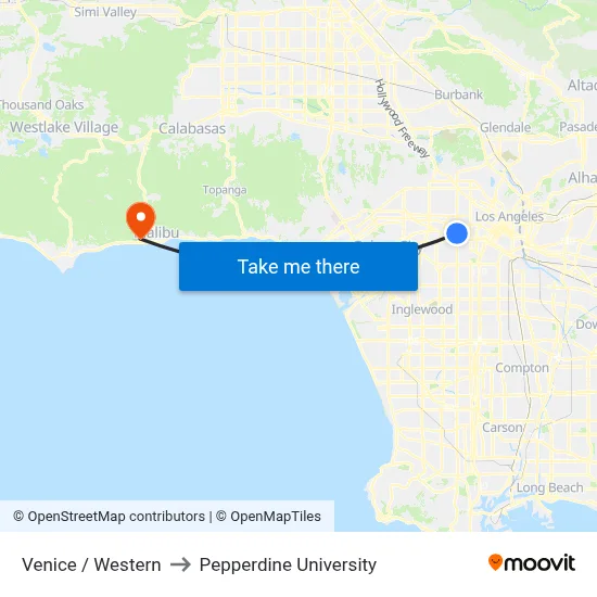 Venice / Western to Pepperdine University map