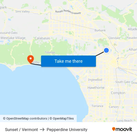 Sunset / Vermont to Pepperdine University map
