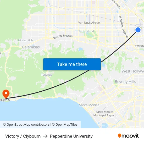 Victory / Clybourn to Pepperdine University map