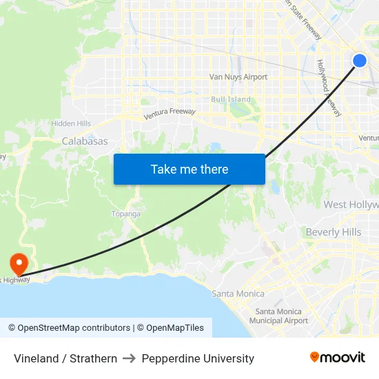 Vineland / Strathern to Pepperdine University map