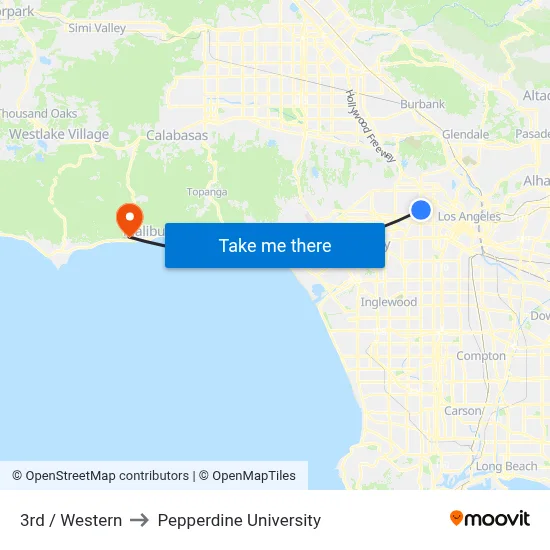 3rd / Western to Pepperdine University map