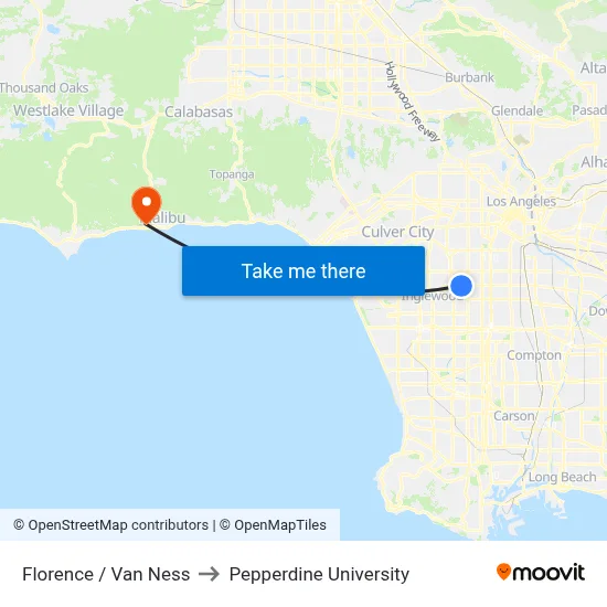 Florence / Van Ness to Pepperdine University map