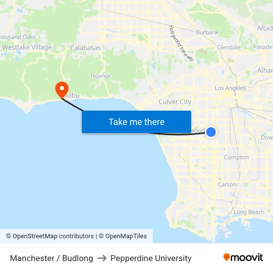 Manchester / Budlong to Pepperdine University map
