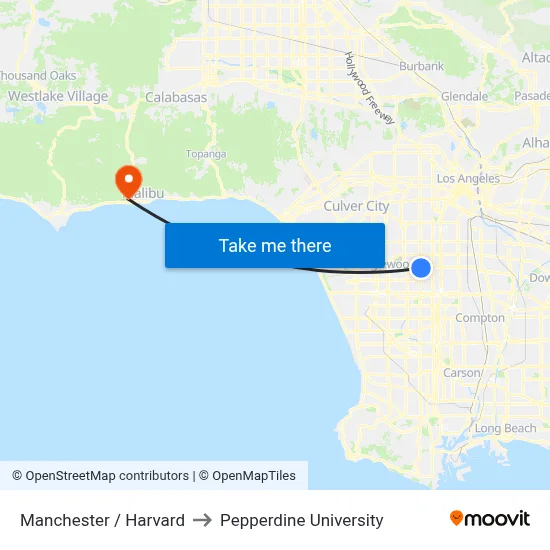 Manchester / Harvard to Pepperdine University map