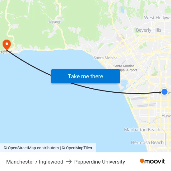 Manchester / Inglewood to Pepperdine University map