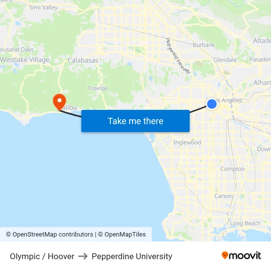 Olympic / Hoover to Pepperdine University map