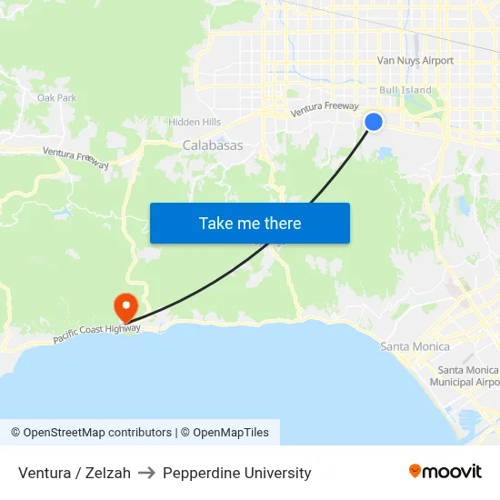 Ventura / Zelzah to Pepperdine University map