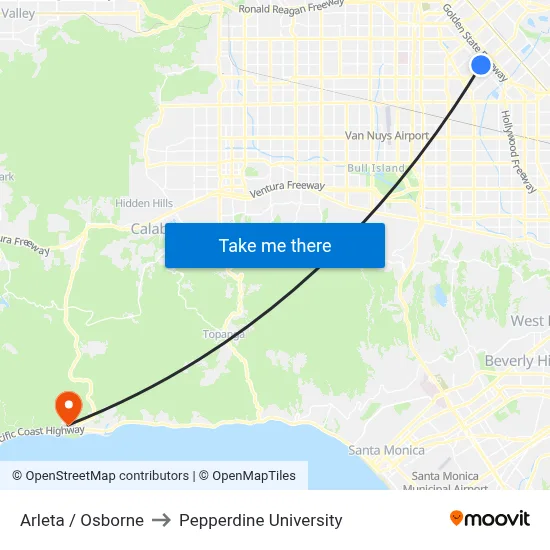 Arleta / Osborne to Pepperdine University map