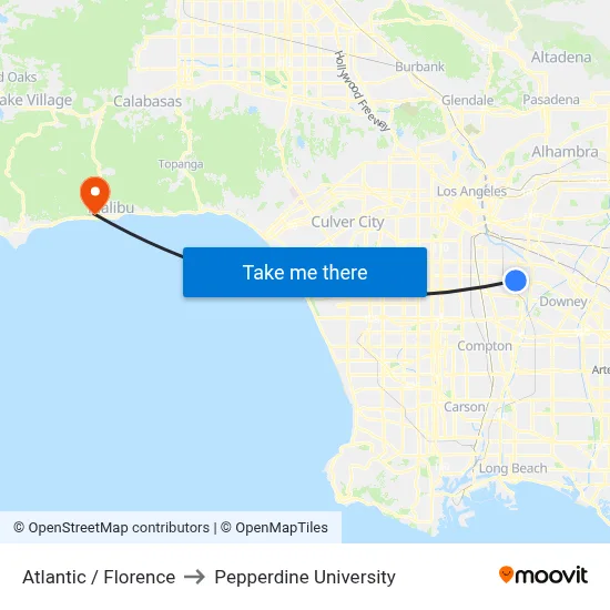 Atlantic / Florence to Pepperdine University map