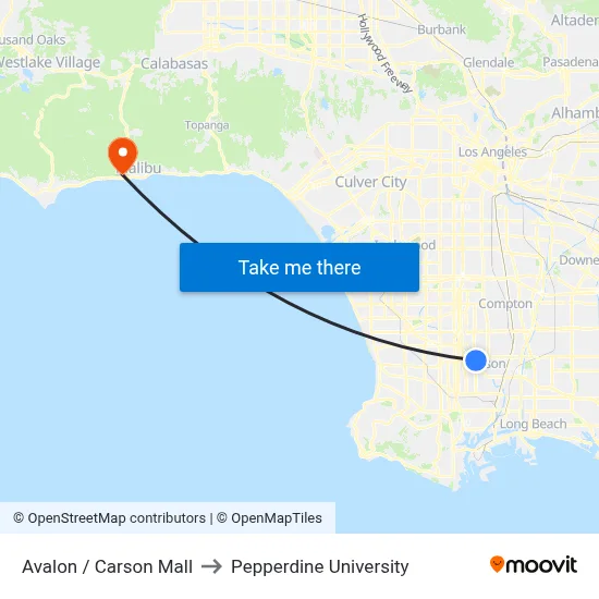 Avalon / Carson Mall to Pepperdine University map